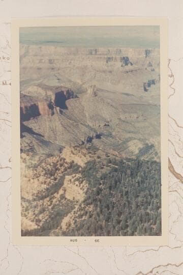 Down Kwagunt Creek.  Nankoweap Mesa upper.  Swilling and Hutton Buttes at left.  From Jack Coyle collection