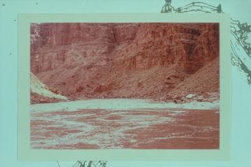 Down at head of Rapid No. 23 from the river at Mile 202.25.  The side canyon at right is at Mile 200.0