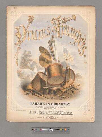 Drums and trumpets, or a parade in Broadway of the 7th, 22d & 71st Regiments of the N. Y. S. Militia. / composed by F. B. Helmsmuller