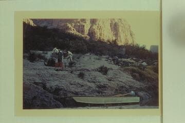 16' Smith-Craft at the foot of the Whitmore Trail; Roy Klinger and "Pete"