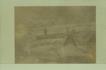 Lining a boat down a rocky rapid, Grand Canon