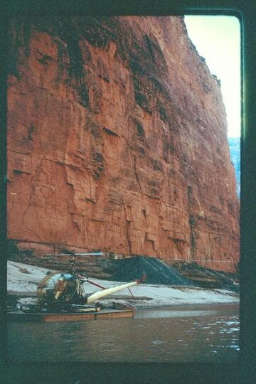 Chopper on dock at dam site