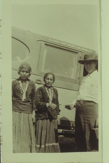 Navajo Indian School girls and Mr. Flake.  Freeman photo taken en route to Navajo Bridge dedication