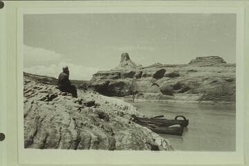 Dave Rust and his two folding boats opposite El Vado