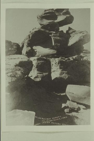 Moqui Indian Picture Rocks; Brown-Stanton Survey.  Near house and ledge ruins below mouth of Parley Canyon