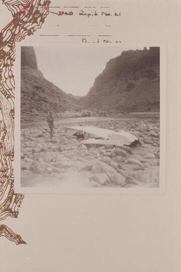 Wreck of the "Ben Hurt" on the island at Mile 203.1.  The wreck was not reported by the Harris-Brennan party which passed this point 1962, June 17