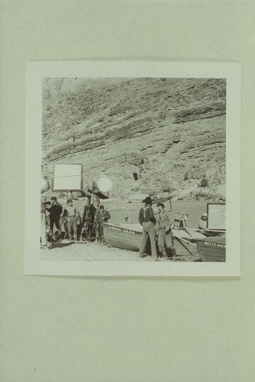 Walter Powell (played by Jim Drury) talks tough with Major Powell (played by John Beal) in the filming of "The Colorado River Story" by a Disney crew.  Colorado River above Moab near Castle Creek