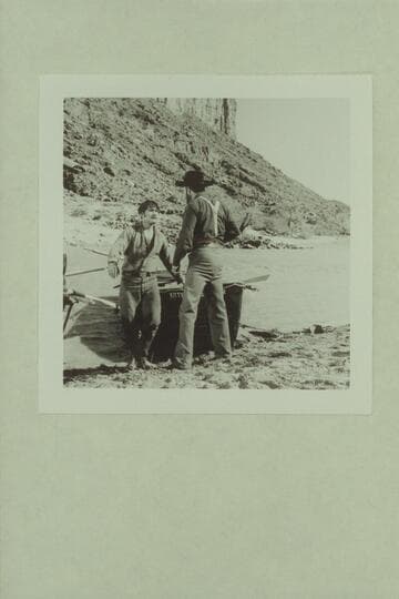 Walter Powell (played by Jim Drury) talks tough with Major Powell (played by John Beal) in the filming by Disney of "The Colorado River Story."  Colorado River near Moab and Castle Creek