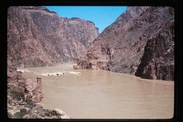 Boats down to bridge; Bright Angel Creek