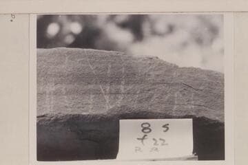 Scratches on #8 rock at the Fort opposite Hite, which appear to read "Julie Julian"