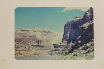 Looking upstream from Mile 0.4 to mouth of One Mile Canyon, San Juan River.  From trail overgrown with seasonal weeds