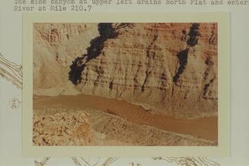 Rapid #4 which heads at Mile 211.10 and drops 8' in 0.25 miles. The side canyon at upper left drains North Flat and enters the river at Mile 210.7