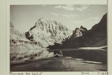 Carl Pederson towing the Reilly-Litton boats; Mile 263.5  [on photo:  Towing Mi 263.5]