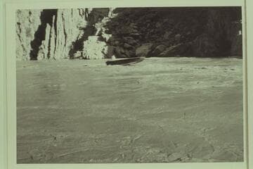 [#3]  The "Up Colorado" running downstream at a point a few miles above Bridge Canyon.  Harry Aleson at the controls [on photo reverse:  In area of photos #1 and #2]