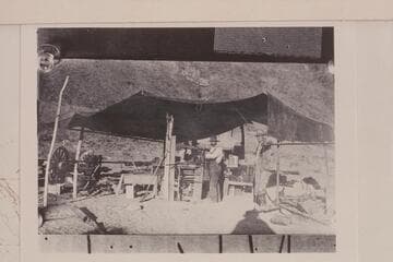Machine shop on north side at Lees Ferry where dredge was assembled;  Richardson and Lovett