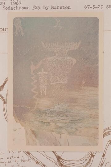 Detail of inscription on rocks at foot of talus at Mile 22 3/4 right bank in Stillwater Canyon