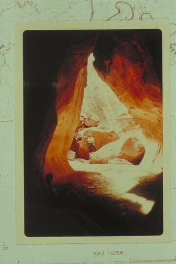 "Chamber of Darkness" in side canyon of Escalante about 3.5 miles up from mouth of 25 Mile Wash and on left bank