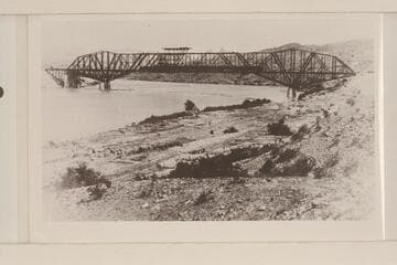 Topock Bridge in the building.  Frank Hutt engineer of the work train