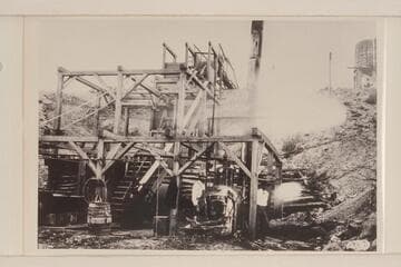 Stamp Mill and Construction on the Colorado River.  Drennans