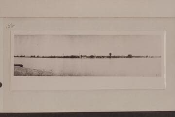 Ehrenberg from mid-river.  Ehrenberg has been cut out by bulldozers.  Saloon is store at Ehrenberg; it was old government building formerly used to house soldiers [Mrs. Fred Kuehn]