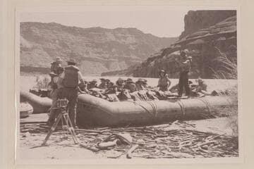 Georgie White's boloney load of dudes about to depart at the foot of Paria Riffle.  Lees Ferry preliminary gauge:  100,000 cfs