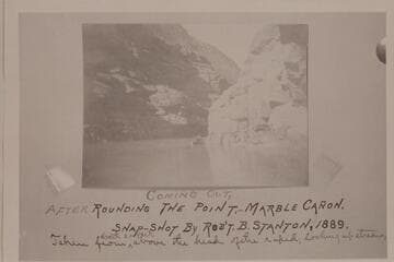Copy of print and caption in Stanton collection.  Same as Edwards slide No. 55.  "Coming Out, After Rounding the Point--Marble Canon."