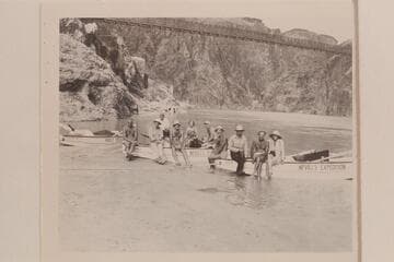 The 1948 Nevills party on the run between Lees Ferry and Bright Angel Creek.  L to R:  Masland, Bestor Robinson, Wayne Hiser, Garth Marston, Lucile Hiser, Moulty Fulmer, Dock Marston, Frank Wright, Norm Nevills and Florence Robinson