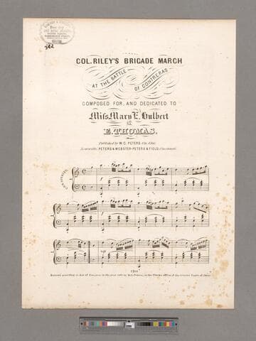 Col. Riley's brigade march at the battle of Contreras / composed for, and dedicated to Mrs. [sic] Mary E. Hulbert [sic] by  E. Thomas