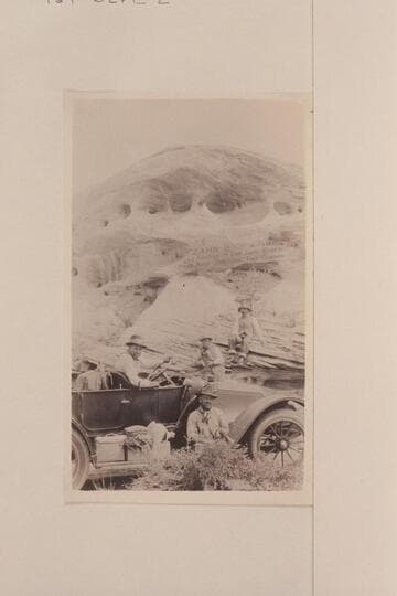 "Oscar Zahn's Palace."  The Zahn party and their Franklin car en route from Kayenta to the Zahn Mine on the San Juan River