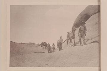 Roosevelt-Wetherill party on the Rainbow Bridge Trail.  Roosevelt is second from left.  Returning from Bridge on trail east of Bald Rock Creek and north of Cha Butte