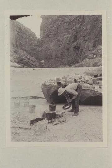 J. Frank Wright, boatman and cook with Nevills 1948 party.  Marble Canyon.  Mouth of House Rock Canyon