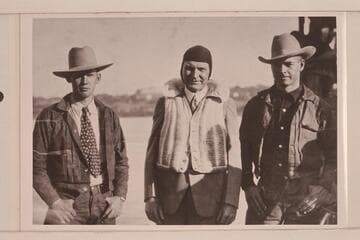 The Arizona Navy and Governor Trumbull of Connecticut.  Middletown, Connecticut.  National Outboard Championships.  Left to right:  Jimmy Jordan; Seth Smith; and the Governor