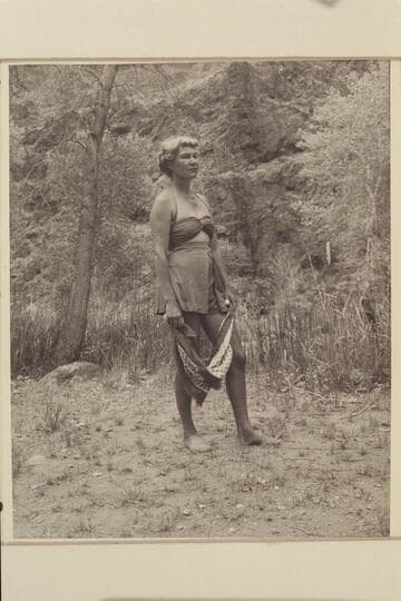 Margaret Marston at Phantom Ranch  [photo reverse:  Grandma in her river costume]