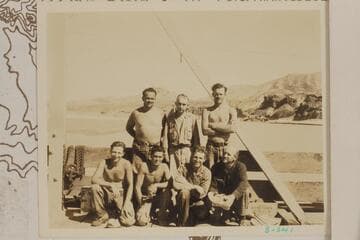 The crew which made the low-water transit of the Grand Canyon in July-August 1934.  Upper:  Frazier, Eddy and Swain;  lower:  A. Hatch, Mowrey, B. Hatch and Fahrni