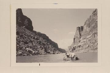 In Cataract Canyon Mile 184.  Her caption on the back of the print reads, "Rock Slide Mile 184."
