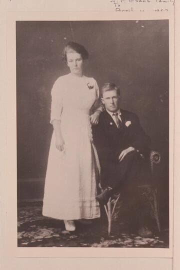 Myrtle and Joe Goodman.  Joe was a son of Frank Valentine Goodman.  She was Ed's oldest living sister, born on Nov. 24, 1896.  "Will guess that Joe Goodman and Myrtle were married during the summer of 1914" (J. F. Evans family history)