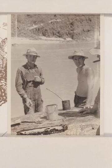 Lunch at head of Serpentine Rapid.  Bright Angel gauge:  2650 cfs.  The pegmatite on right bank appears in Reilly #17 of 1964, May 07