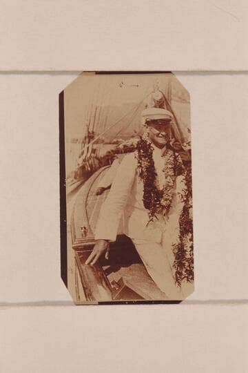 Lewis R. Freeman.  Honolulu.  Flower-crowned on South Seas Yachting Cruise