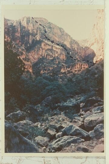 Route of descent from Ra-Osiris Saddle used by Stanton, Hislop, and Kane, 1890, Feb. 11.  Drainage north of Saddle