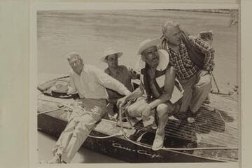 The crew of the motorboat "Hudson" at Lees Ferry just before the start of the run through Marble and Grand Canyons.  Joe Desloge; Guy Forcier; Otis Marston; Jordan Rust
