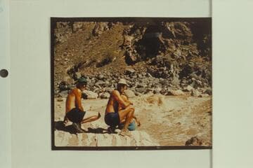 Boatmen looking over Hermit Rapid; Dan Davis and Fred Eisaman- Georgie White party