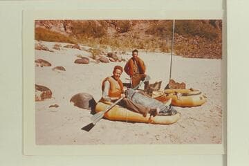 Neal Newby, Jr. and Frank Moltzen with their boats and gear after arrival at Bright Angel Creek
