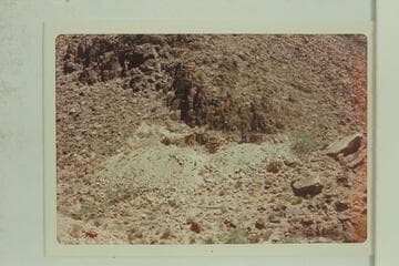 Bass Asbestos Mine- tailings, shaft just right of center, and the "Houserock" extreme right.  Near head of Hakatai Creek