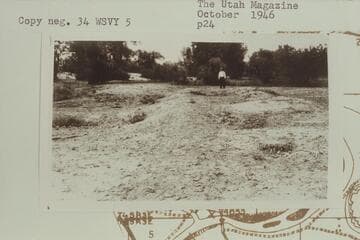 Ruin of Old Fort Robidoux.  Dr. Albert Reagan, discoverer of Old Fort Robidoux, standing on southwest bastion