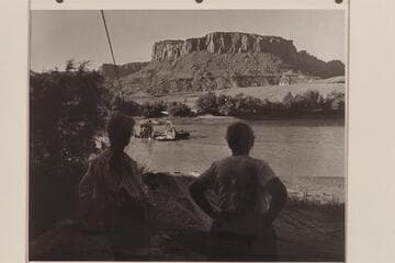 Margaret Marston and Gin Masland watch approach of the Chaffin Ferry at Hite