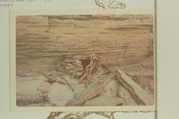 Cairn or granary at Olo Canyon at right of where Creek falls into pool