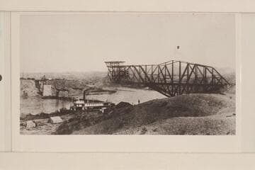 Building of the Topock Bridge.  The steamer is the "Gila."