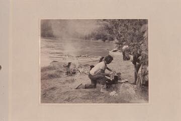 Alcove Brook.  Ros Johnson at dish laundering.  Lower end of Canyon of Lodore