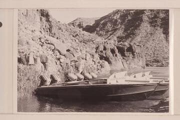 The three boats in the lagoon at the mouth of Tapeats Creek.  The boats were walked over the bar at the mouth of the lagoon
