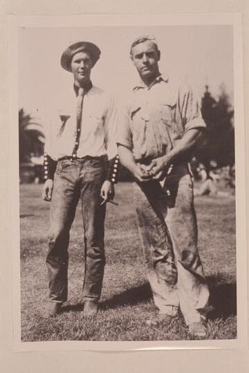 Jimmy Jordan and Seth Smith after Jordan won the Pacific Coast Outboard Regatta on Lake Merritt, Oakland, California